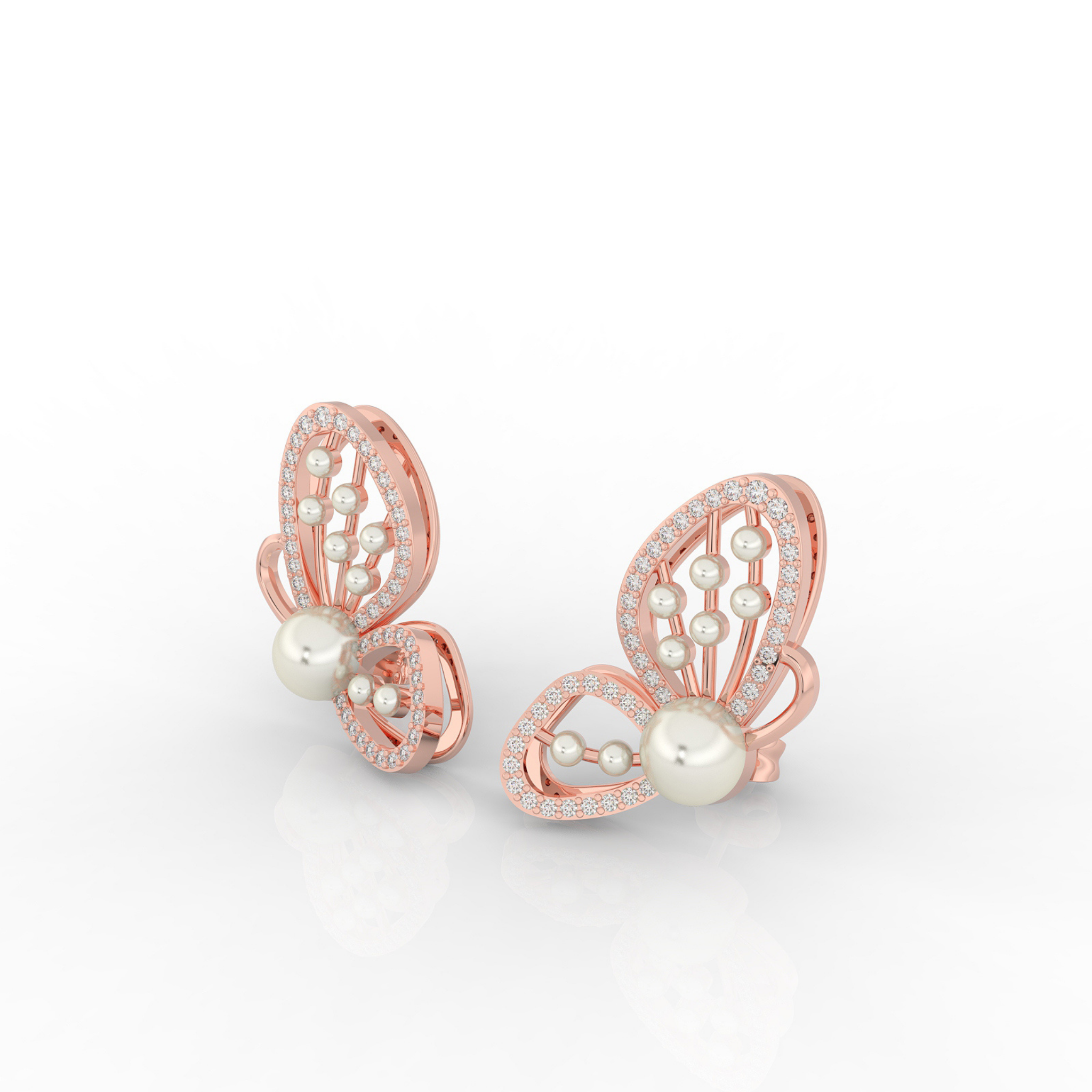 Butterfly Pearl Modern Stud Earrings For Wedding, Hallmarked 925 Sterling Silver